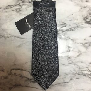 Duchamp London Black Silver Circle Design Silk Tie